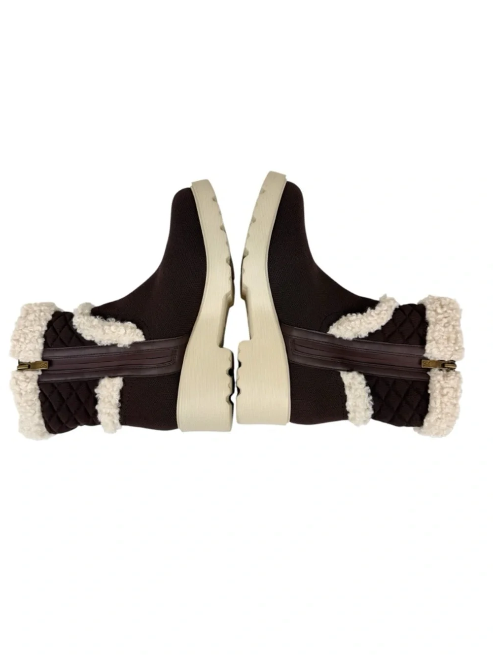 Vivaia Emilia Fluffy Round Toe Chunky Wedge Boots Chocolate Brown Size 40/ US‎ 9